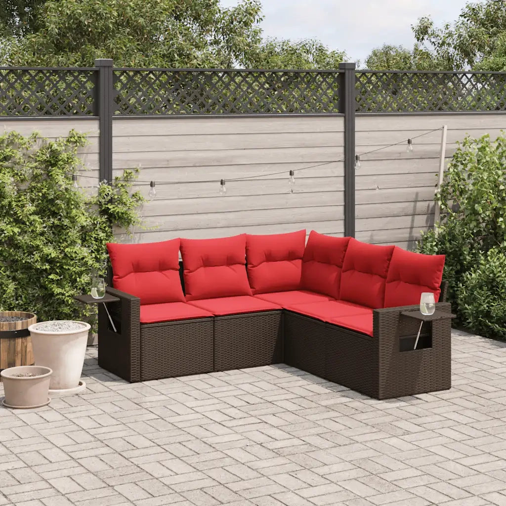 Set Divani da Giardino 5 pz con Cuscini Marrone in Polyrattan 3220153
