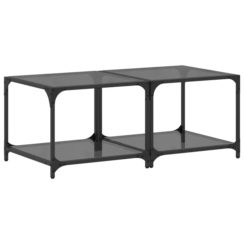 vidaXL Tavolini da Salotto con Piano Vetro Nero 2pz 50x50x40cm Acciaio