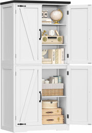 Credenza Cucina, Mobile Cucina con 4 Ante e Ripiani Regolabili, Dispensa Cucina con Maniglie Nere, per Soggiorno e Sala da Pranzo, Bianco – 60x30x148 cm
