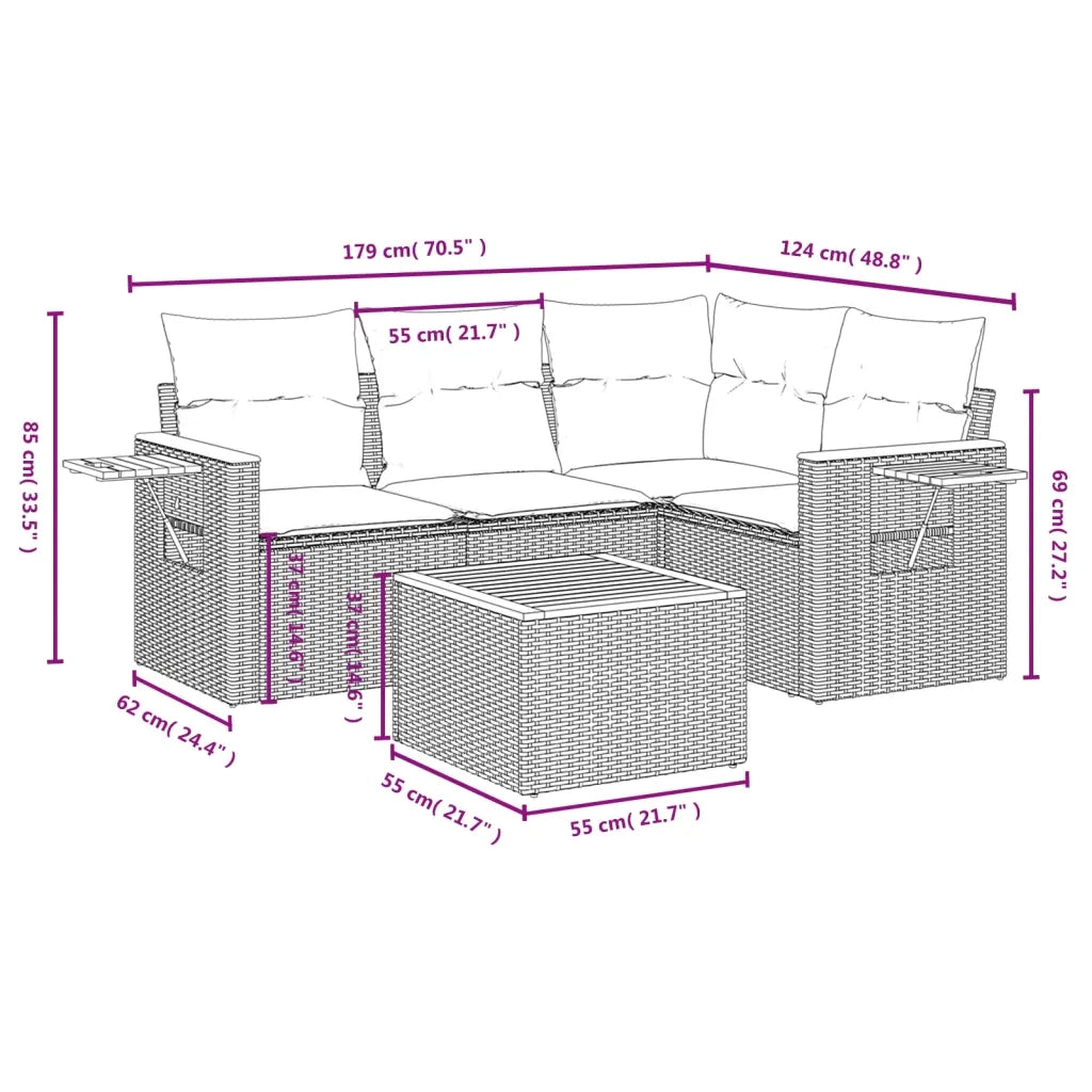 Set Divani da Giardino 5 pz con Cuscini in Polyrattan Nero 3226777