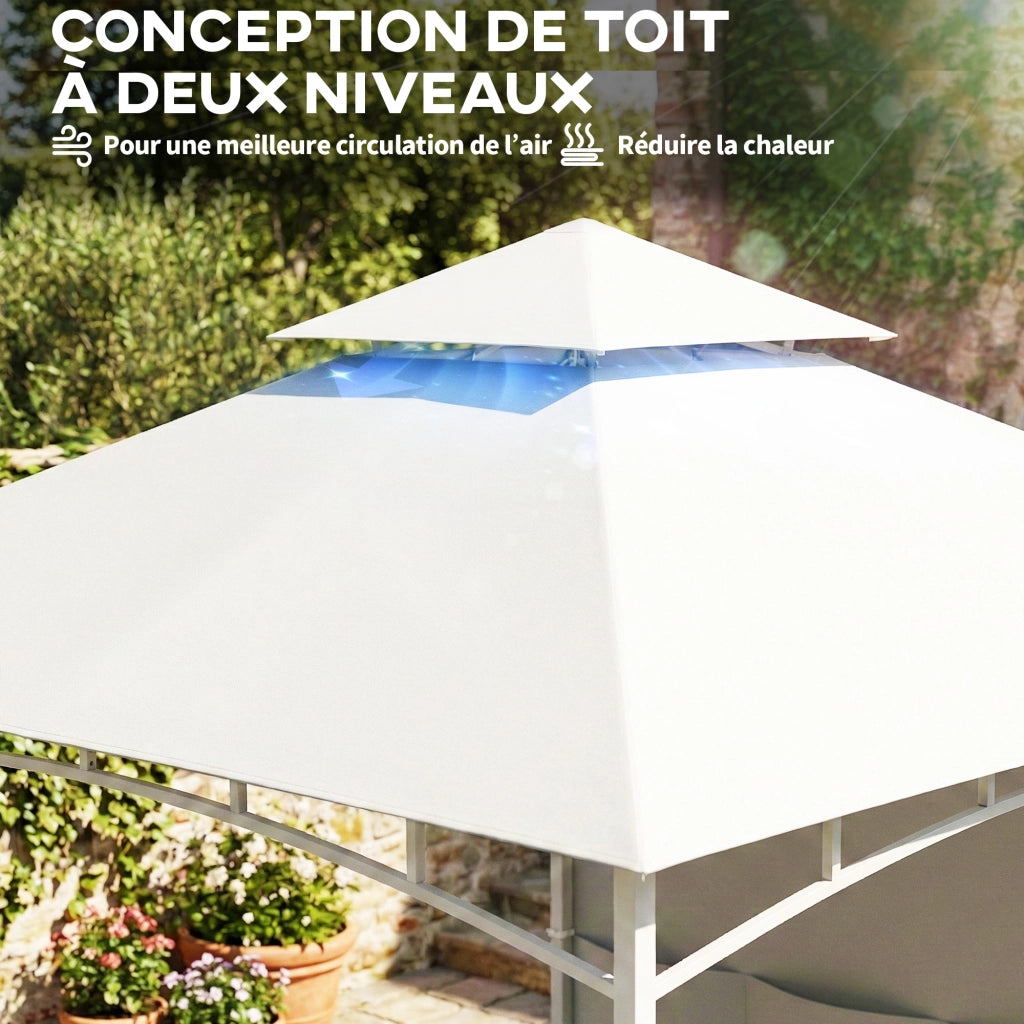 Gazebo da Giardino con Tetto Doppio e Tende ¨C zephmum ¨C 3x3 m Crema