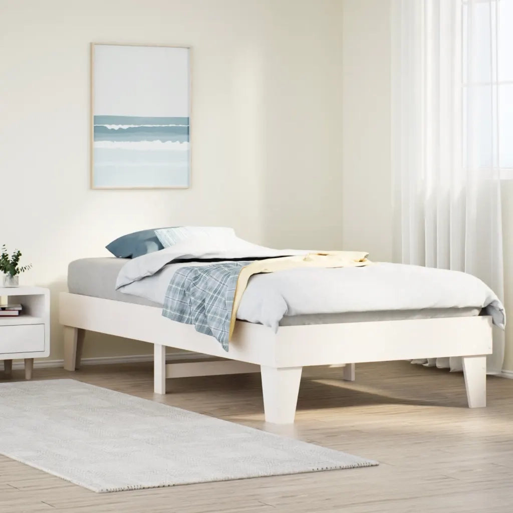 Letto senza Materasso-Struttura Letto Bianco 75x190 in Legno Massello di Pino 759047