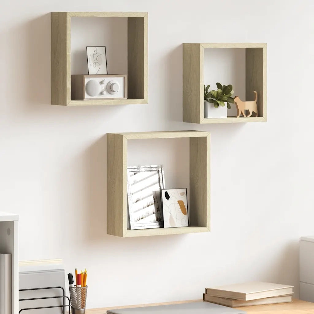 Mensole a Cubo da Parete 3 pz Rovere Sonoma 326719
