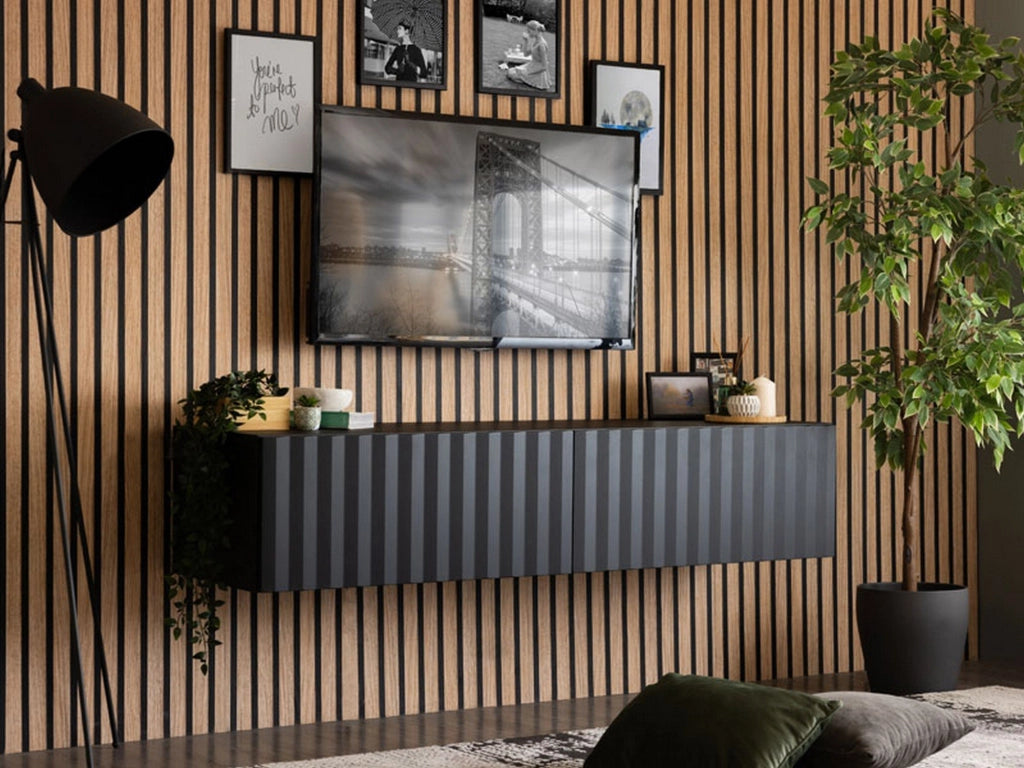 Maderno, Mobile Porta tv un Ripiano, 154x42x32h cm Nero