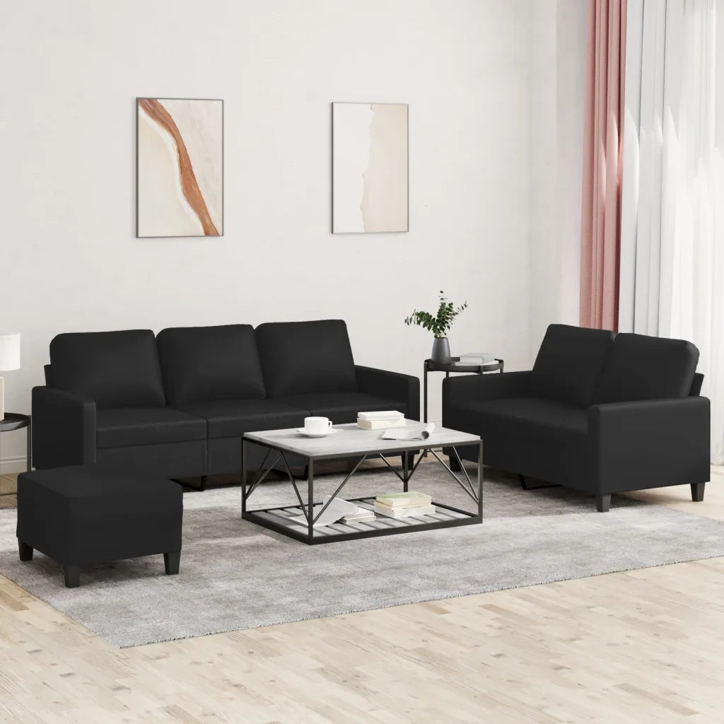 Set di Divani 3 pz con Cuscini Nero in Similpelle 3201423