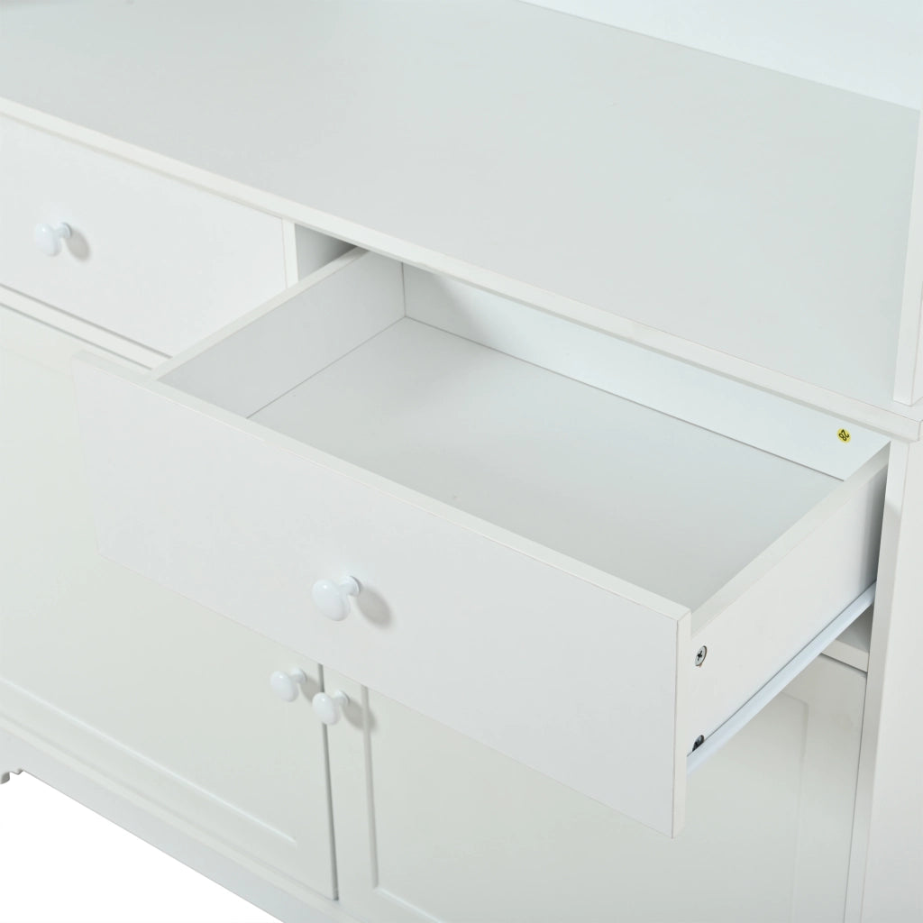 Vetrina con LED, 2 ante, 2 cassetti e 7 vani per soggiorno, in truciolare bianco, 100 × 38 × 170 cm