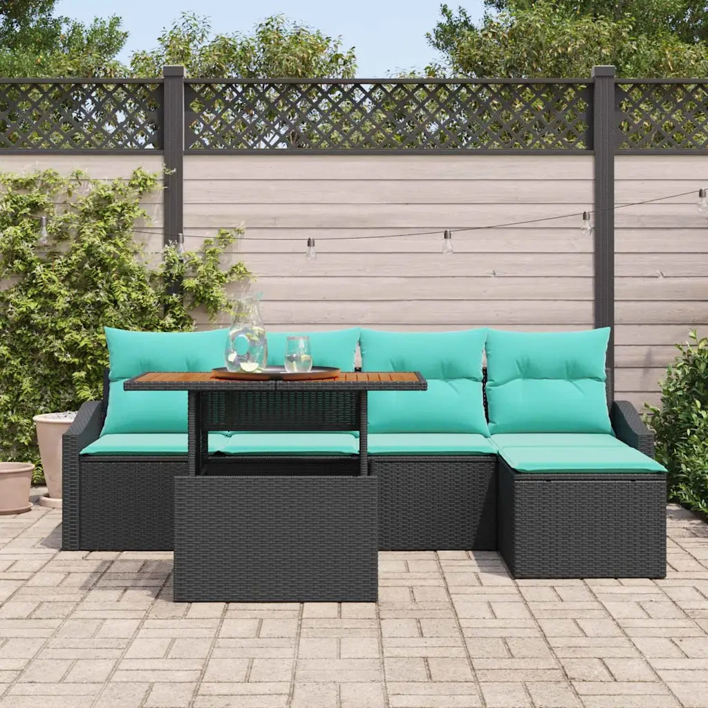 Set da Pranzo per Giardino con cuscino 6 pcs Nero e Verde acqua
