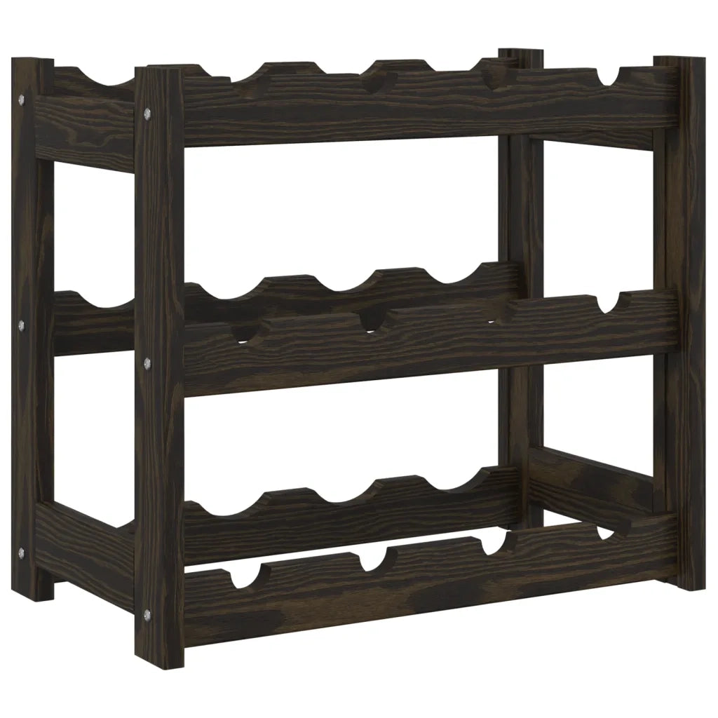 Portabottiglie per 12 Bottiglie Nero Legno Massello di Pino 373399
