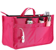 Organizzatore di tasche in tessuto con 13 contenitori, imbottitura espandibile, borsa con cerniera, organizzatore tote, supporto per lettiera con manico (rosa)