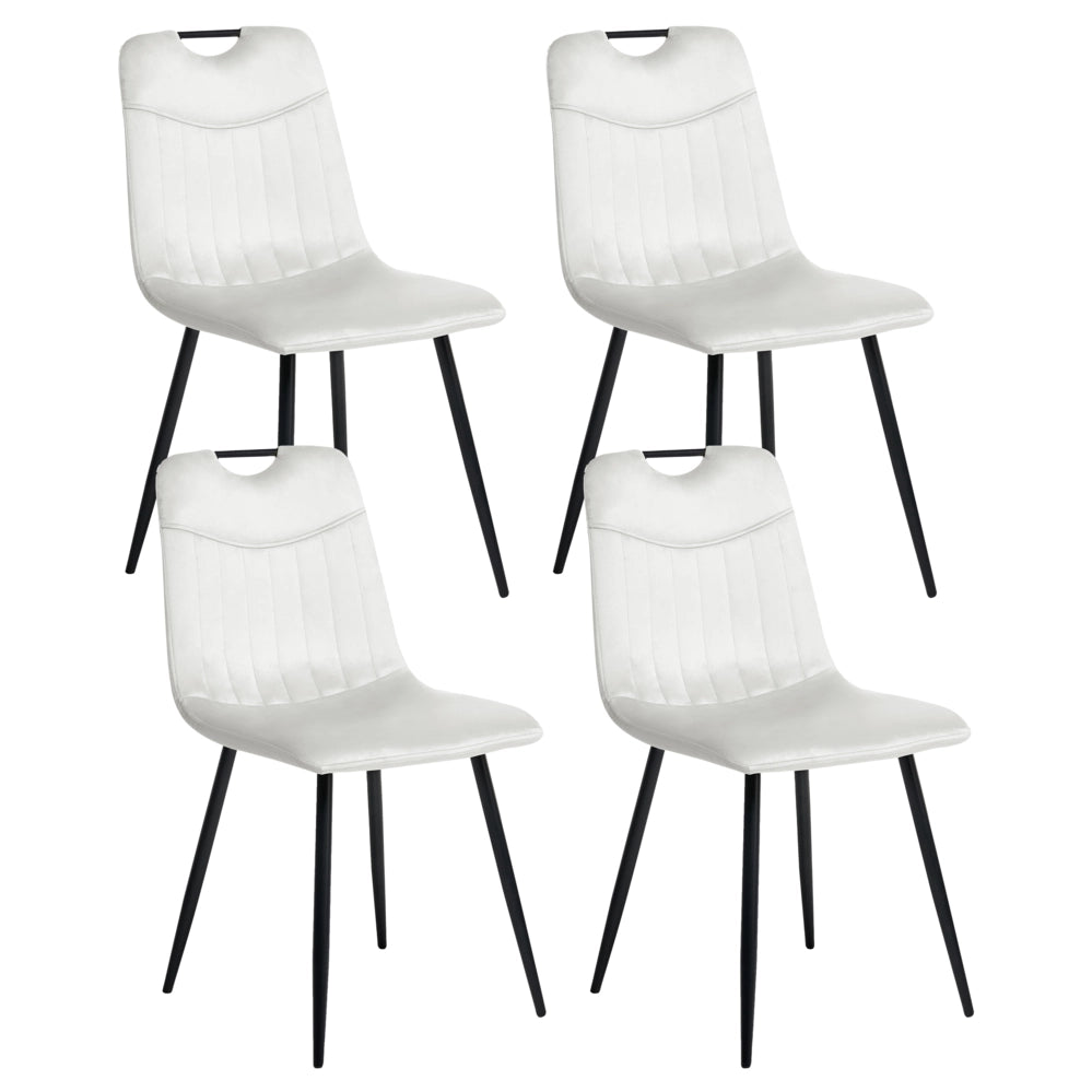 Set di 4 sedie da pranzo in velluto con gambe nere in ferro verniciato a polvere bianco sporco stile moderno
