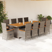 Set da Pranzo da Giardino 11pz con Cuscini in Polyrattan Grigio