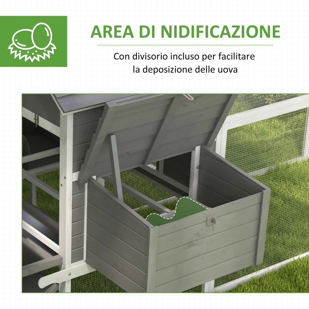 Pollaio da Giardino con Casetta per Galline, Rampa e Area Aperta, 310.5x149.5x149cm, Grigio