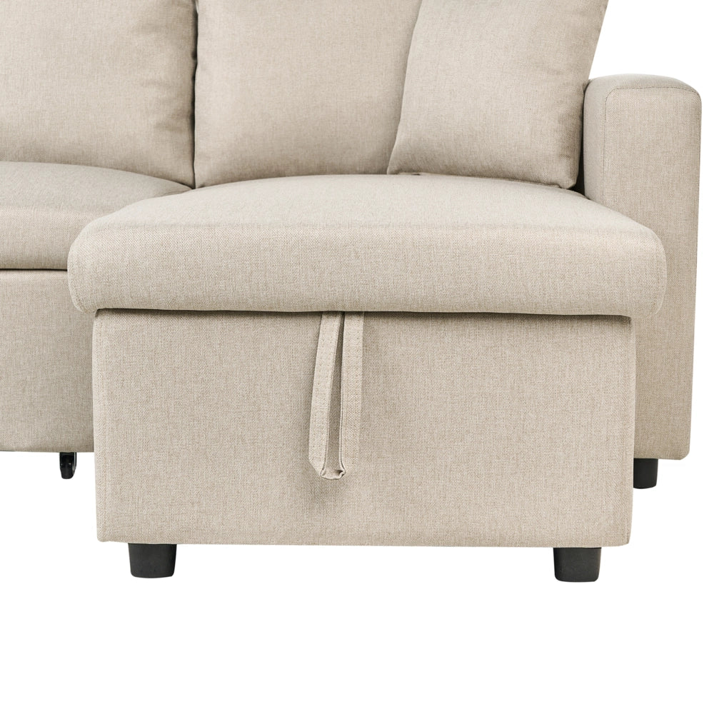 Divano letto ad angolo con rivestimento in tessuto beige a 5 posti a forma di U con contenitore