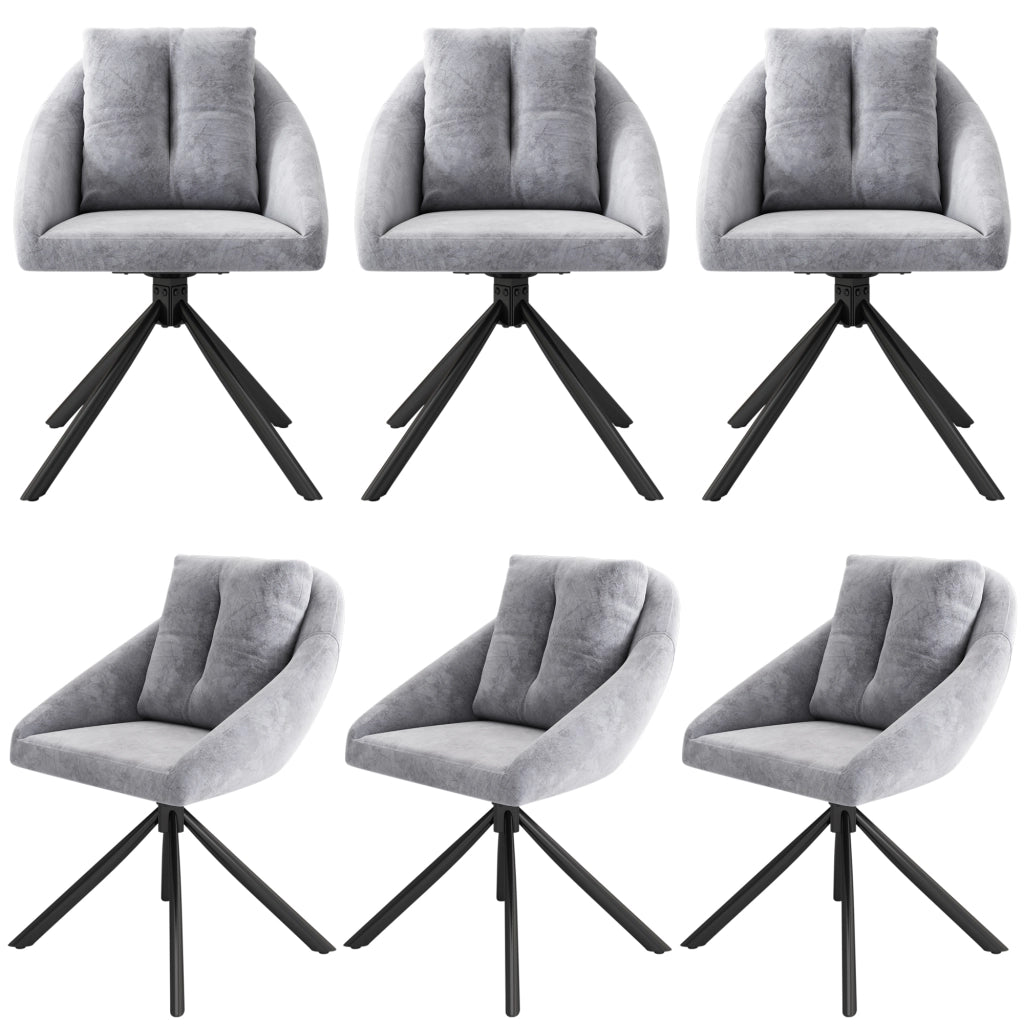 Sedia da Pranzo Set da 6 Girevole a 360° con Design Ergonomico in Velluto Grigio