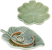 Sostituto di snack bar 2 pezzi - Porcellana - Verde - Conservazione dei gioielli - Forma fogliare - Dimensioni 9,1x8,6cm/14,3x10,1cm - Sostituto di gioielliera