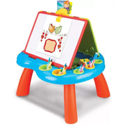 Trade Shop - Tavolo Con Doppia Lavagna Per Bambini Scomparti Porta Accessori Puzzle E Gessi -
