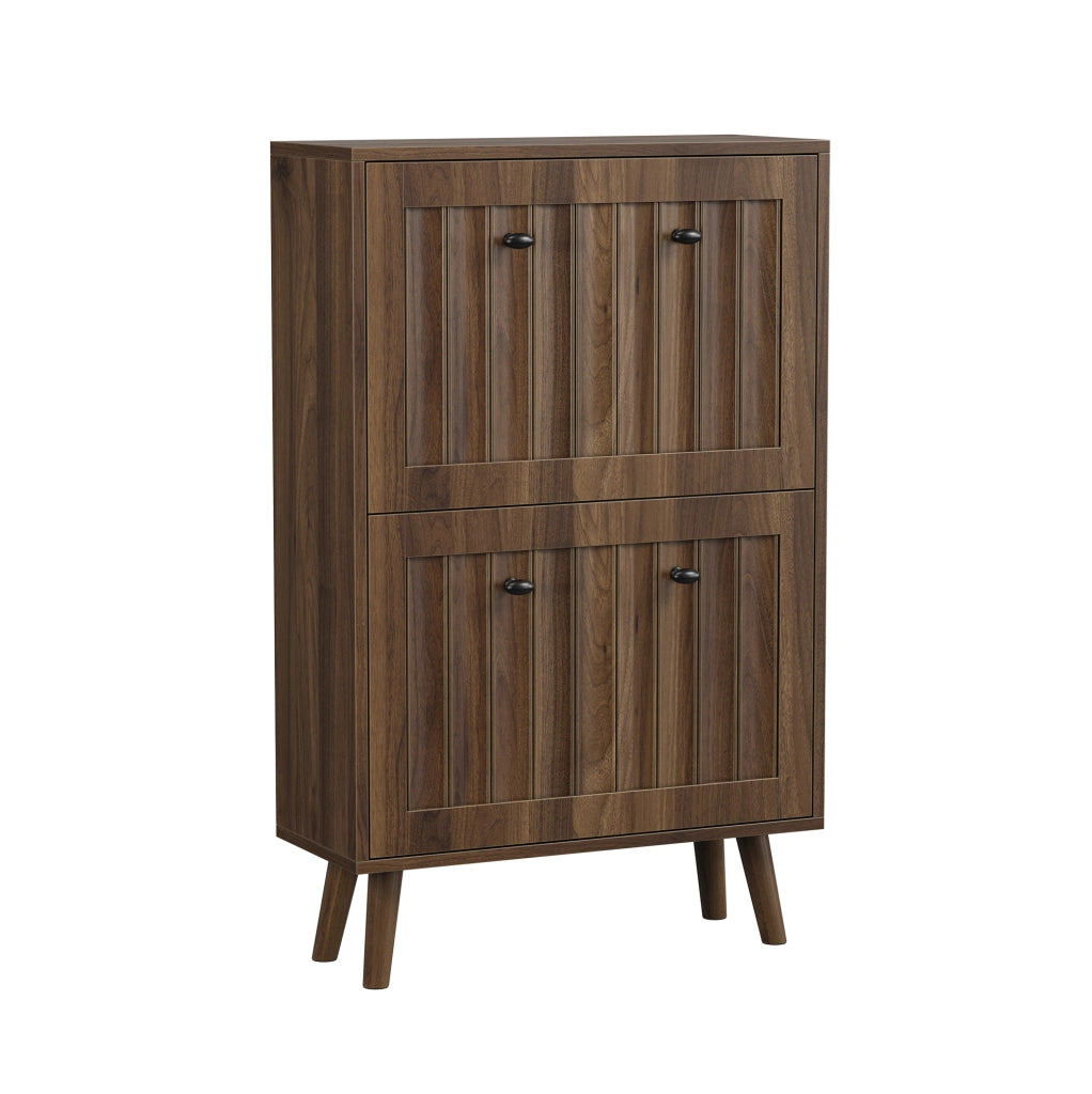 Scarpiera moderna noce con 2 vani ribaltabili, 60 x 24 x 95 cm