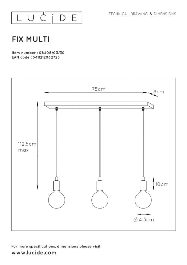 Lampadario Lucide FIX nero 3xE27 max 60W 08408/03/30