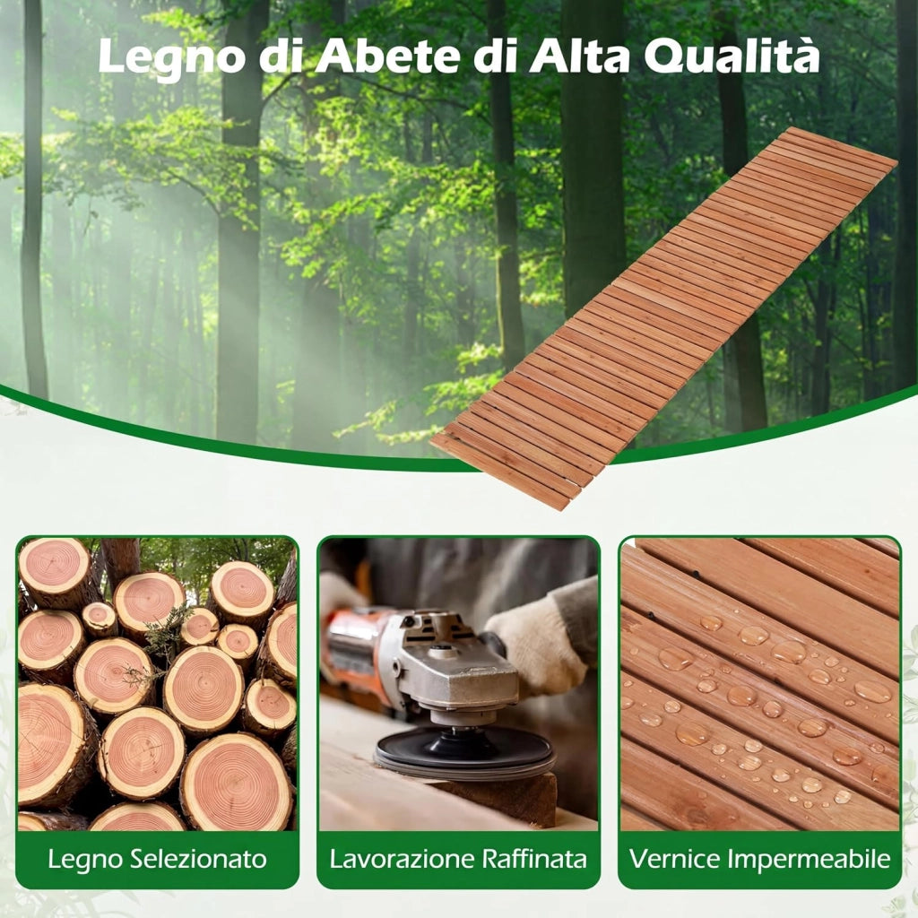 Passerella Arrotolabile per Giardino, Sentiero da Giardino con Filo di Ferro e Consistenza Antiscivolo Resistente alle Intemperie, Percorso in Legno per Cortile e Spiaggia (245 x 55 x 1,5 cm)