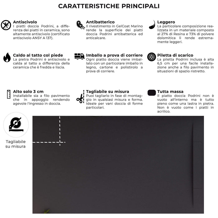 Piatto Doccia in Pietra 70x180 cm Bonussi Ardesia Calcutta Nero