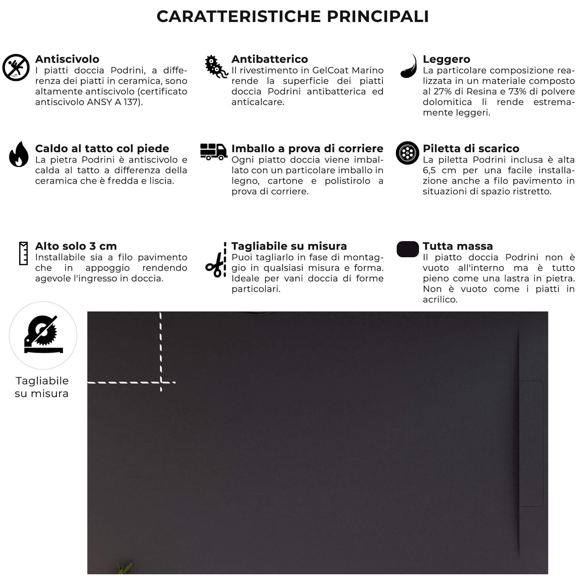 Piatto Doccia in Pietra 70x120 cm Bonussi Ardesia Calcutta Nero