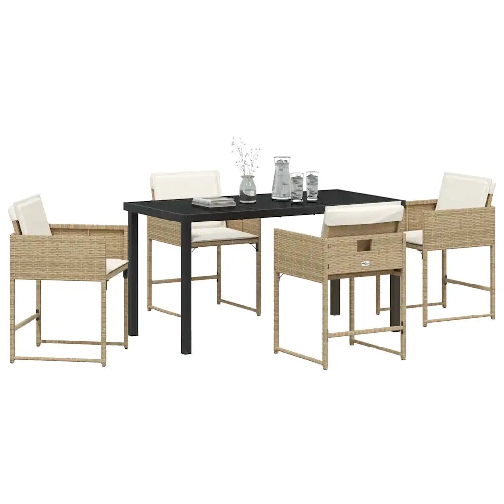 Set da Pranzo per Giardino con cuscino 5 pcs Beige polyrattan 3380021
