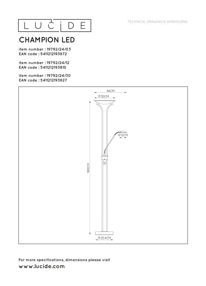 Lampada da terra Lucide Champion LED 24W 3000K nichel