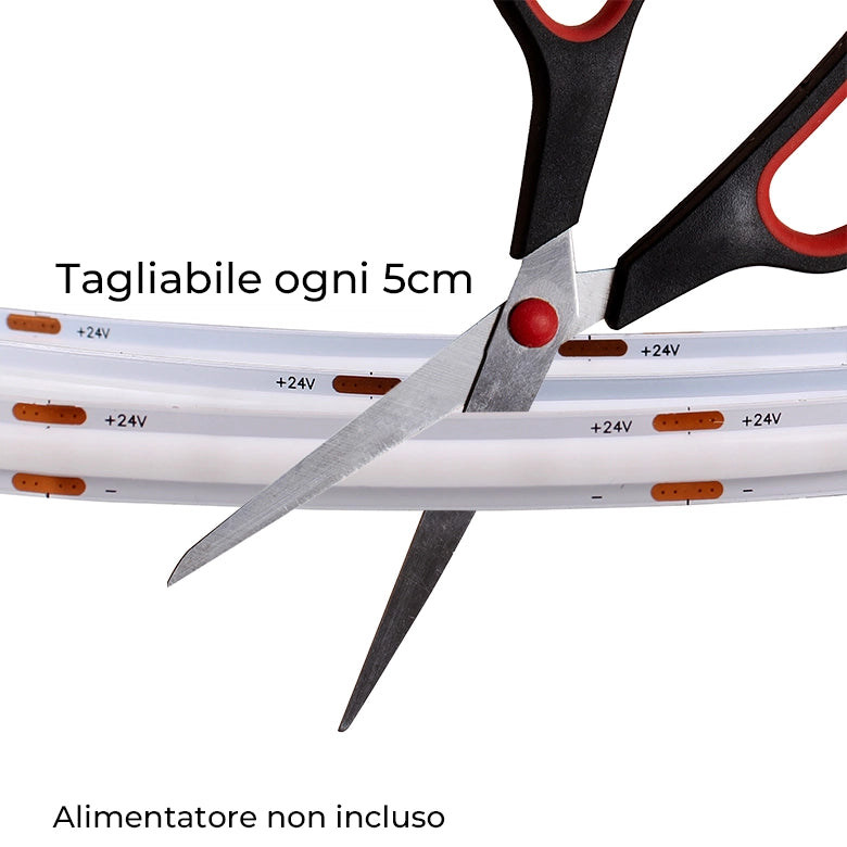 STRISCIA LED COB 5M TAGLIABILE LUCE BLU A 24V - ELEVATA LUMINOSITA' 1020 LM/m CON ANGOLO DI ILLUMINAZIONE A 180°