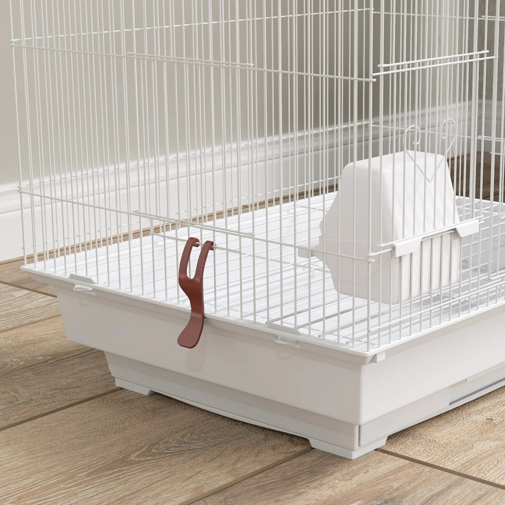Gabbia per Uccelli Voliera 46x36x100 cm con Maniglia e Porte Gabbietta con Altalena in Acciaio PP e Legno Bianco