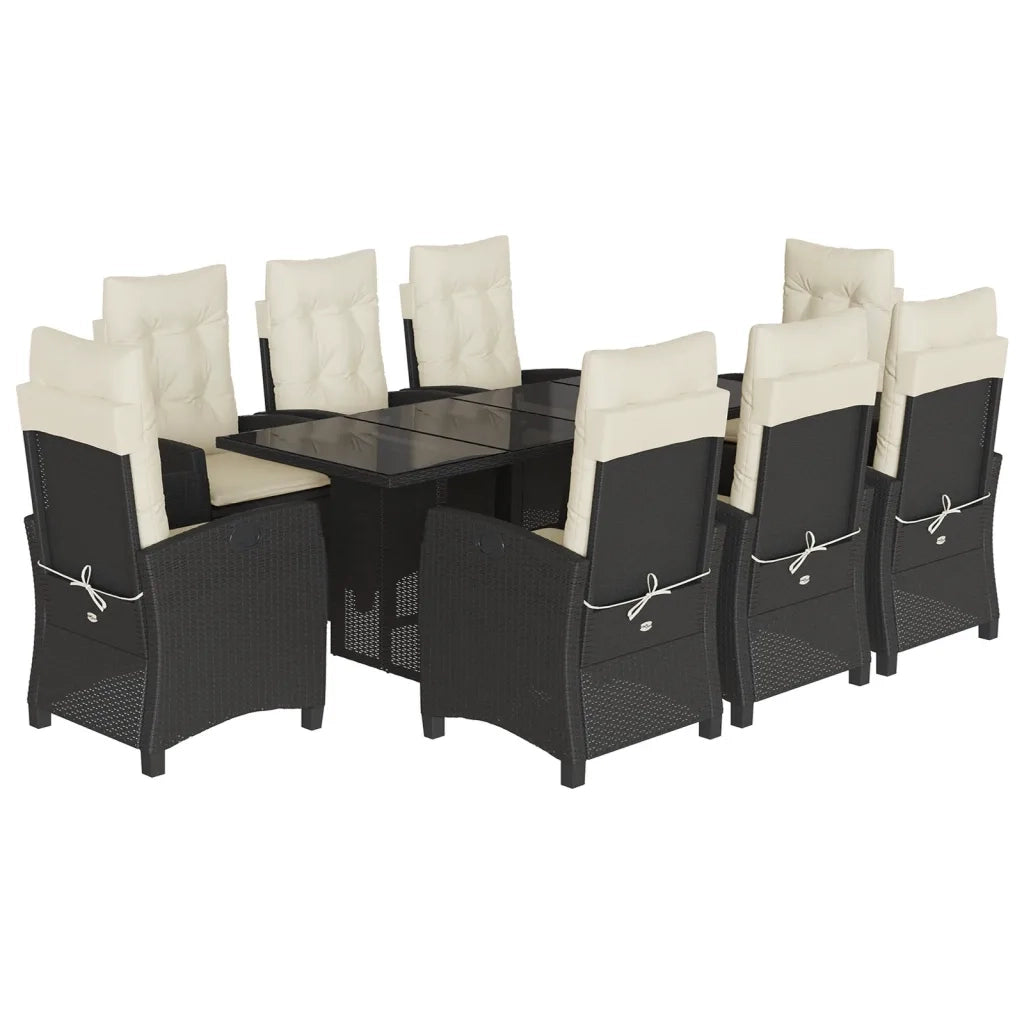 Set da Pranzo da Giardino 9 pz con Cuscini Nero in Polyrattancod mxl 87029
