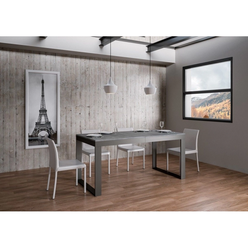 Tavolo allungabile 90x180/440 cm Tecno Evolution telaio Antracite - Cemento