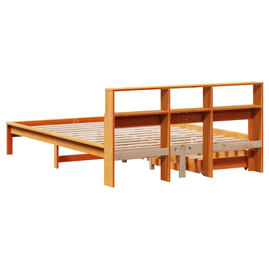 vidaXL Letto Libreria senza Materasso Marrone Cera 135x190 cm in Pino