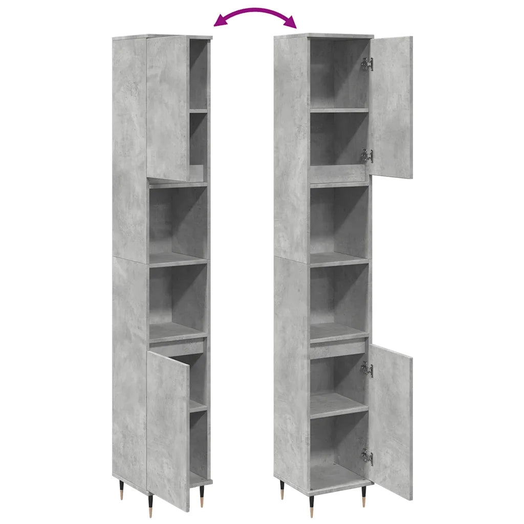 vidaXL Armadietto Bagno Grigio Cemento 30x30x190 cm Legno Multistrato
