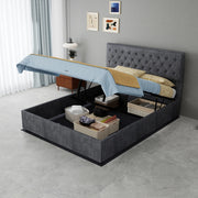 Letto imbottito ULEVR 140x200 cm grigio con materasso incluso, testiera alta e rete a doghe