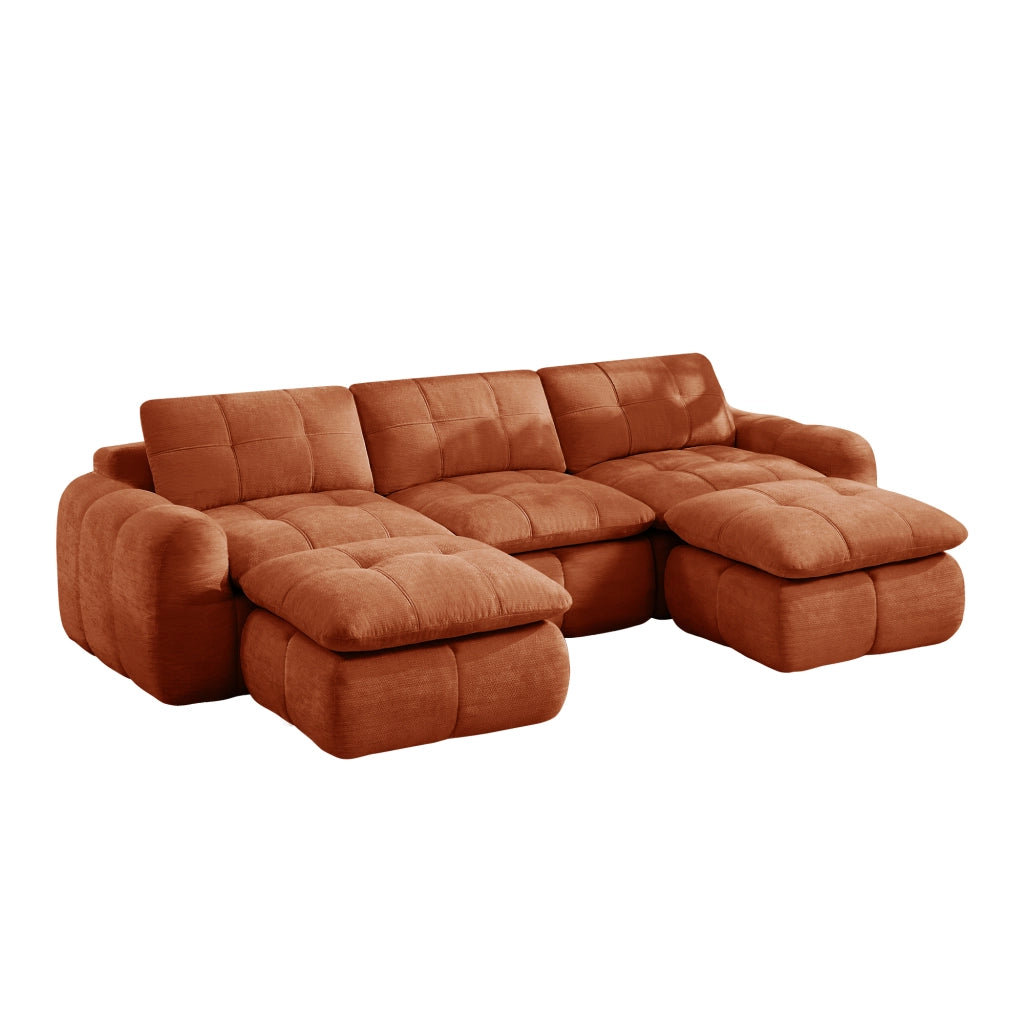 Divano modulare a U 3 posti - con seduta senza struttura e pouf - in chenille arancione