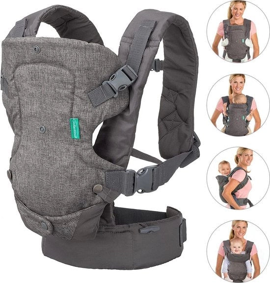 Porta bambino 4-in-1 - Portafiglio ergonomico per bambini da 3 mesi a 3 anni (3-20kg) con regolazione anteriore e posteriore, colore grigio.
