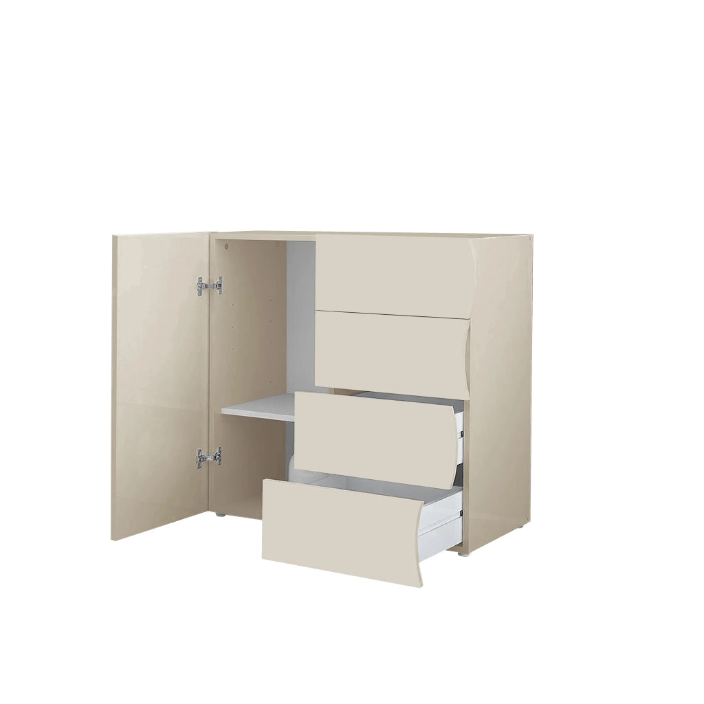 Mobile Multiuso 1 Anta 4 Cassetti Onda 90x40x81 cm Finitura in Melamina Cachemire