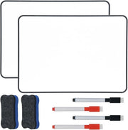 Set di 2 lavagne bianche mini, 30 x 21 cm, formato A4, a doppia faccia, con cornice nera, inclusi 4 manici e 2 pennarelli. Ideale per scuola, ufficio o casa.
