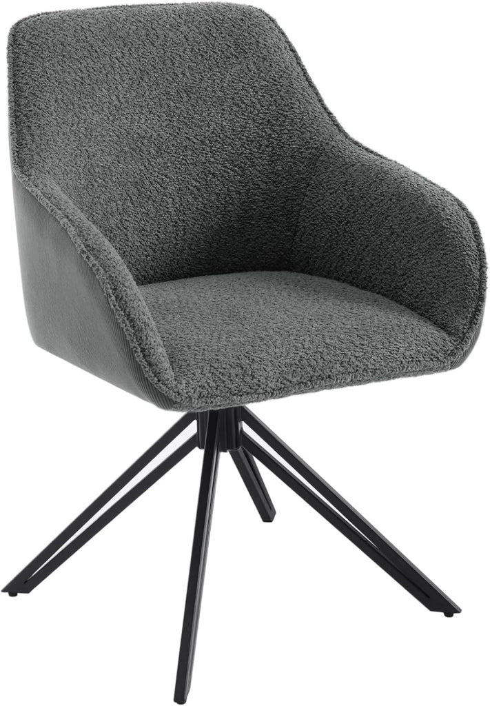 Sedia Sala da Pranzo, Sedie Cucina, Sedia Ufficio, Sedia da Pranzo Girevole Ergonomiche Moderne, Seduta in Tessuto Bouclé e Velluto a Coste, Grigio Scuro, EZS11dgr-1