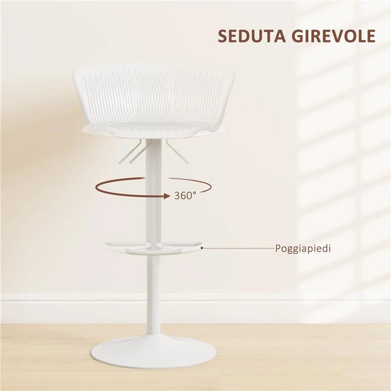 SET 2 SGABELLI DA BAR CON SCHIENALE GIREVOLI E CON ALTEZZA REGOLABILEPOLIPROPILENE BIANCO