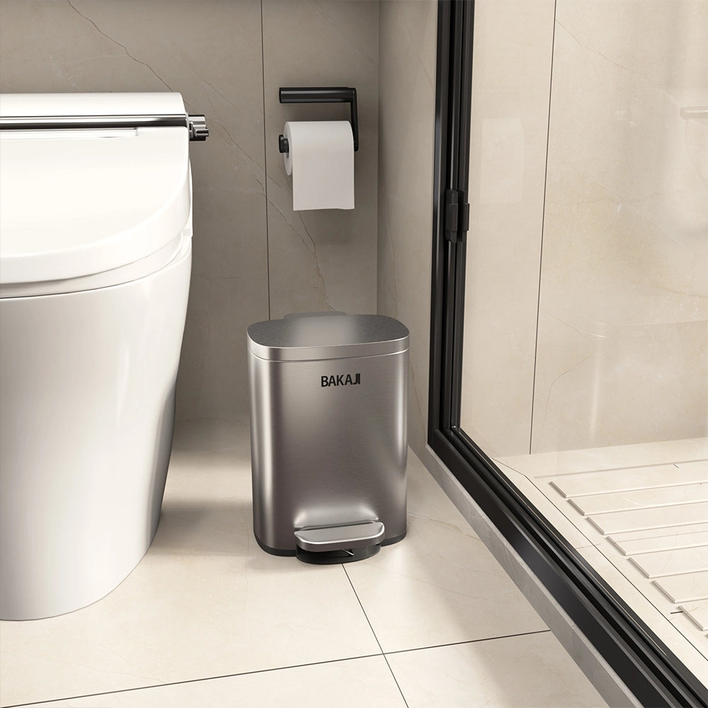 Pattumiera Rettangolare 21,5x20,5x30 cm Apertura a Pedale 5L Bidone Spazzatura in Acciaio Inox