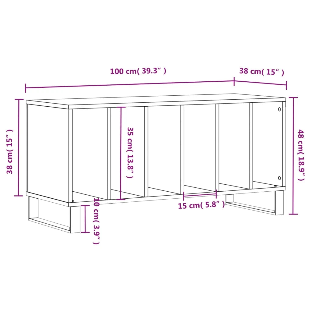 Mobile Porta Dischi Rovere Fumo 100x38x48 cm Legno Multistrato 831761