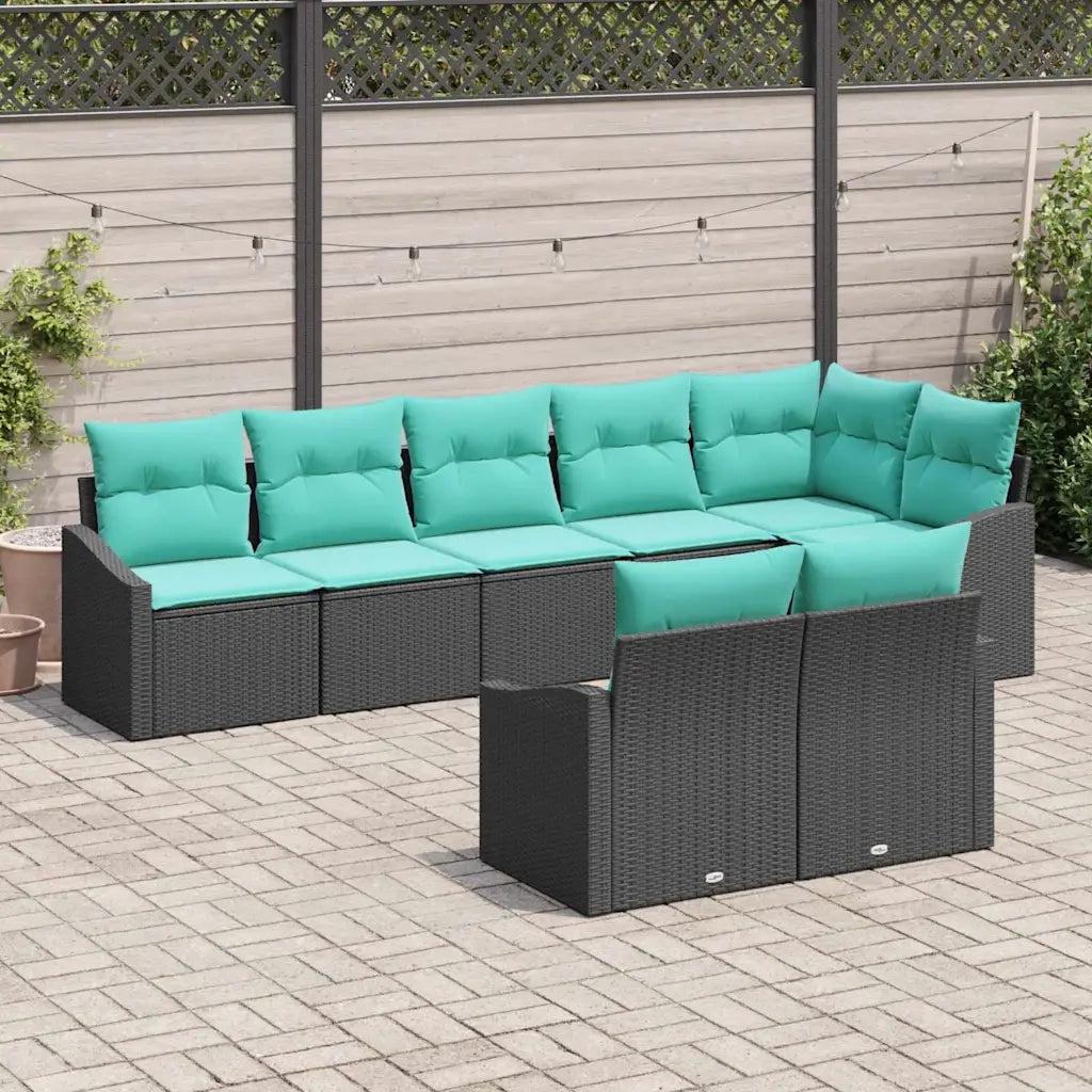 Set di divani con cuscino 8 pcs Nero polyrattan