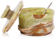 Vaso per Sale con Coperchio in Marmo, 8,9 cm, Piccola Scatola di Sale Verde, Contenitore per Erbe e Piccoli Contenitori per Erbe, Contenitore per Sale da Contenitore da Cucina, Contenitore per Erbe