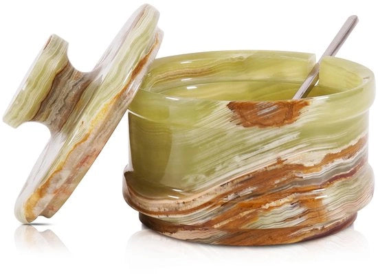 Vaso per Sale con Coperchio in Marmo, 8,9 cm, Piccola Scatola di Sale Verde, Contenitore per Erbe e Piccoli Contenitori per Erbe, Contenitore per Sale da Contenitore da Cucina, Contenitore per Erbe