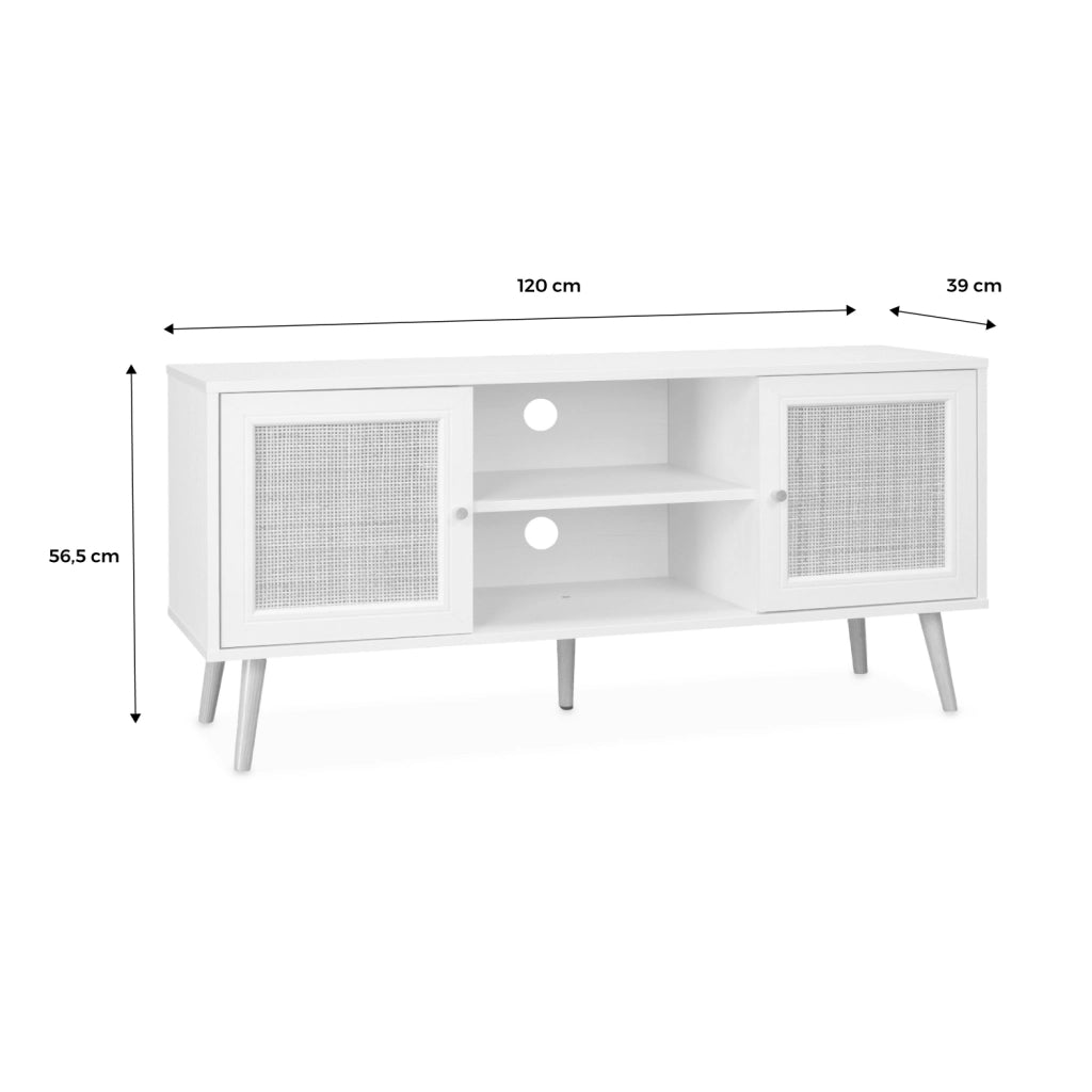 Mobile tv in cannage 2 livelli, 120cm, bianco