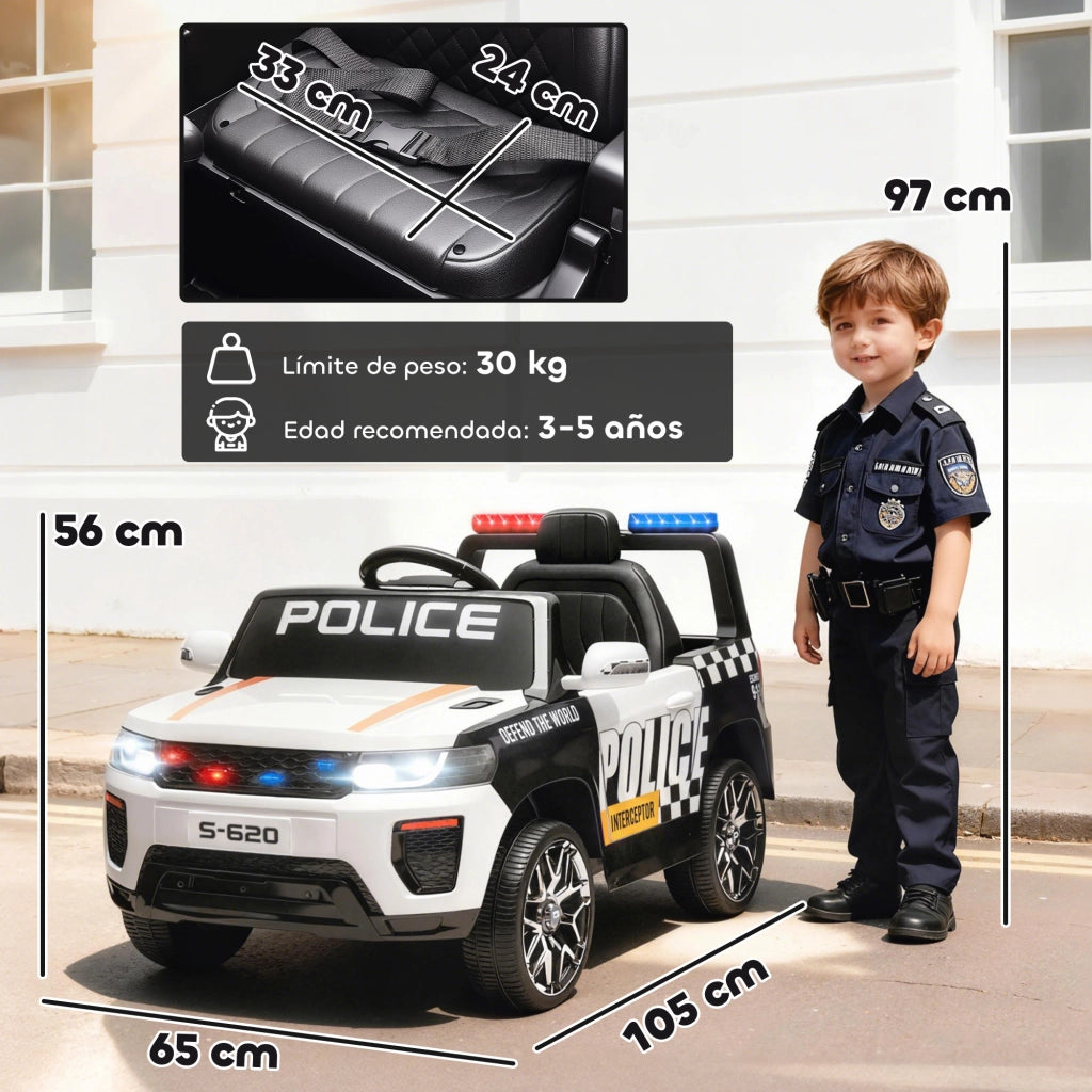 Auto Elettrica Polizia per Bambini con Telecomando ¨C Xylo ¨C Bianco con Sirena e Sospensioni
