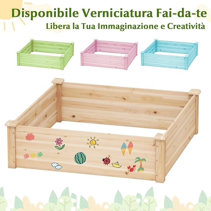 Letto da Giardino Rialzato in Legno per Esterni, Fioriera Quadrata con Base Aperta per Verdure, Frutta e Erbe, Aiuola per Piante da Patio e Giardino, 102 x 102 x 30 cm