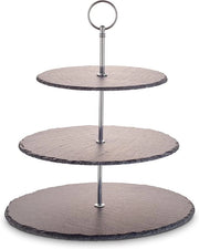Etagère con piastre di marmo naturale a 3 livelli e maniglia in metallo - Edizione Argento - Dischetti di marmo Ø ca. 20/25/30 cm - Per biscotti, frutta, formaggi e dessert