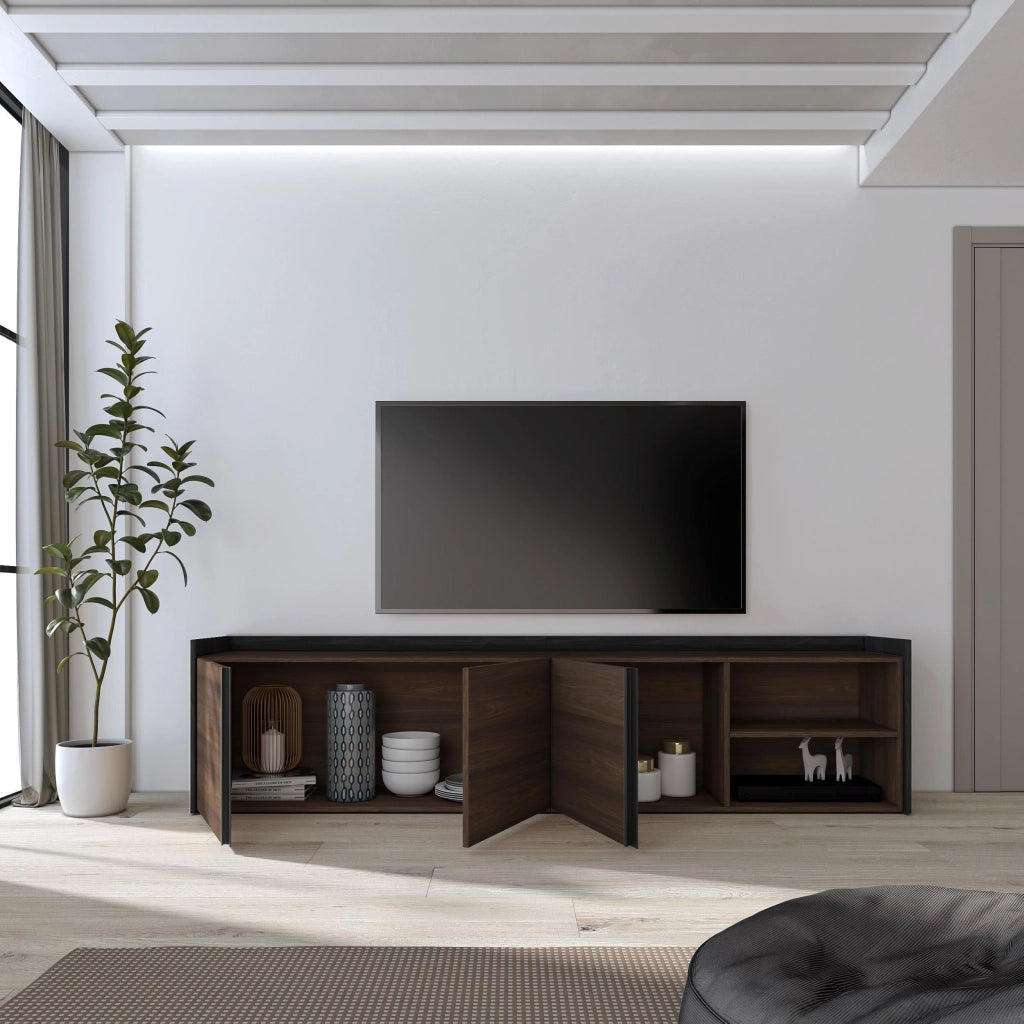 Mobile TV Soggiorno, 207x50x35 cm, Per TV fino a 80", Mobile Soggiorno, Rovere scuro e Nero